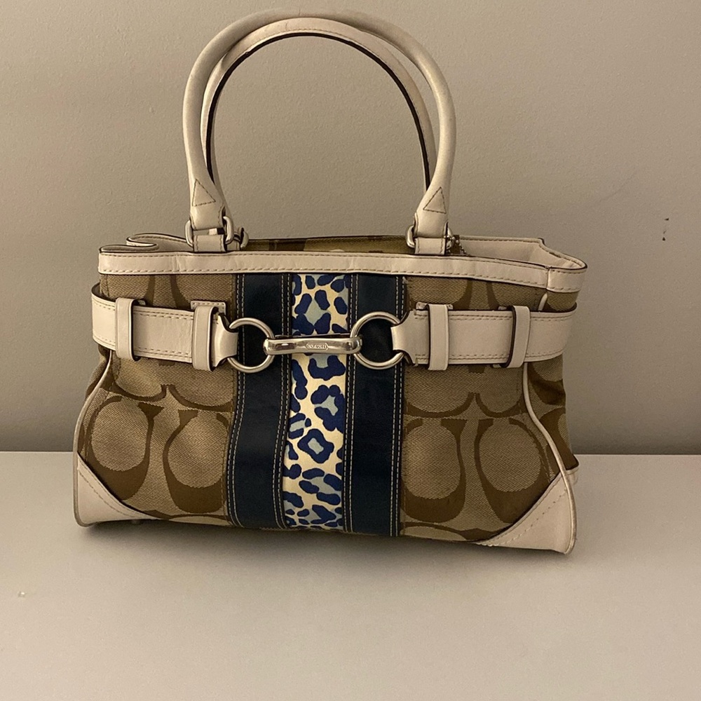 Coach Hampton Carryall Canvas/ Leather Double
Handle Satchel Handbag (Leopard)